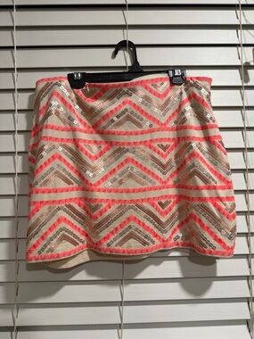 Express Coral Chevron Sequin Mini Skirt